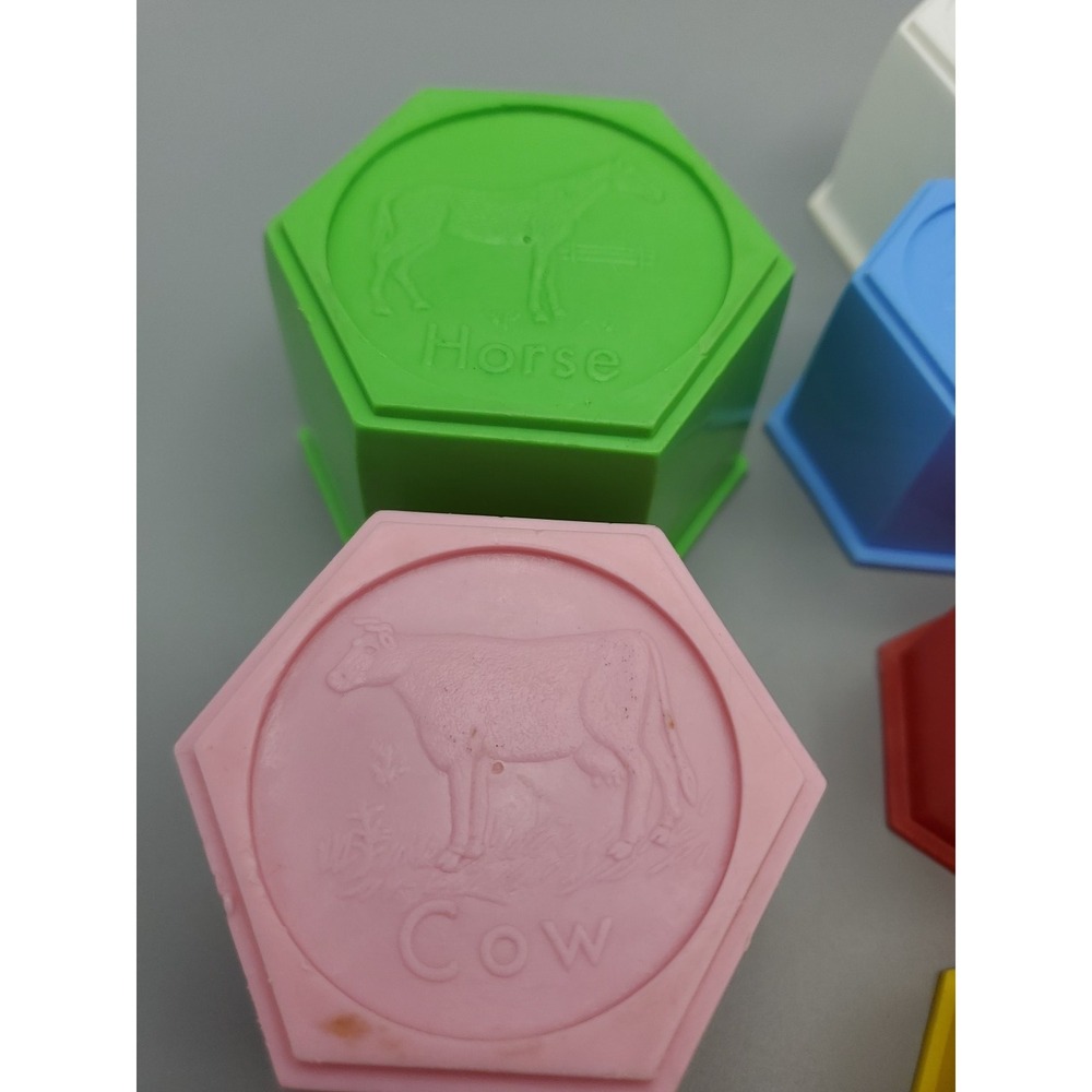 Vtg Child Guidance Toys Learning Tower Stack Nest Farm Animal Hex Blocks All 12 - Picture 4 of 16